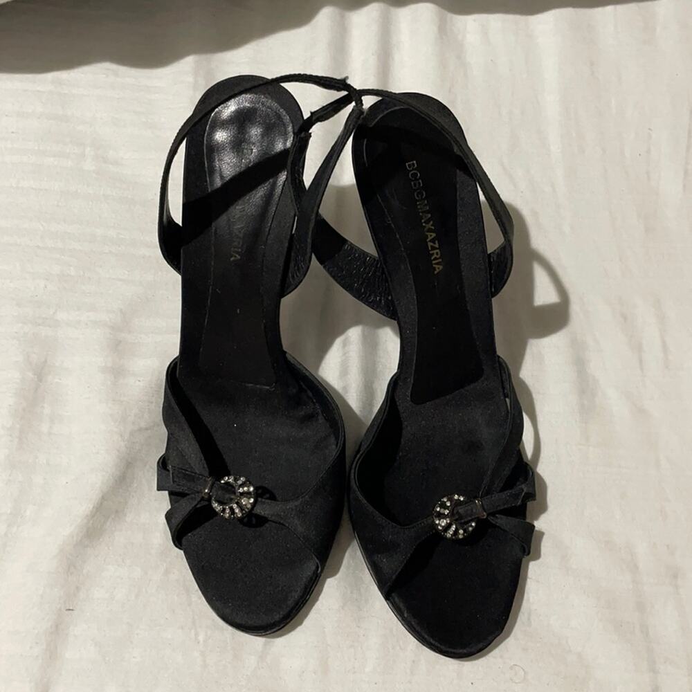 Via Spiga 8 black heel satin finish with bejeweled toe buckle worn once